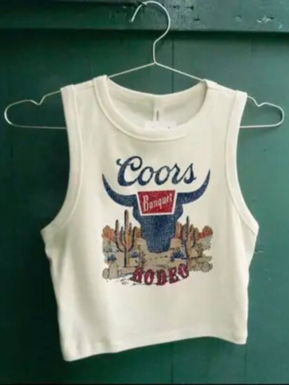 Coors Banquet Rodeo Crop Tank Top Vintage Western Bull Graphic Sleeveless Y2K Be